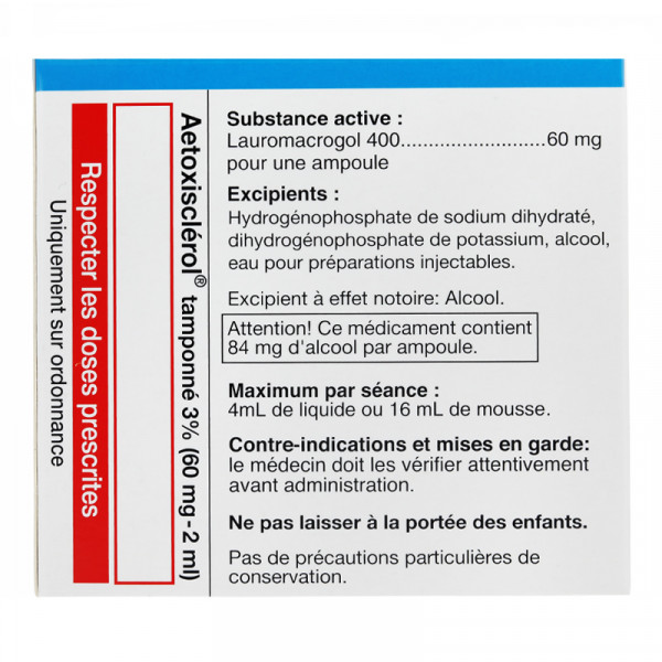 Rupture AETOXISCLEROL 3% 60 mg/2 mL, sol inj IV, amp