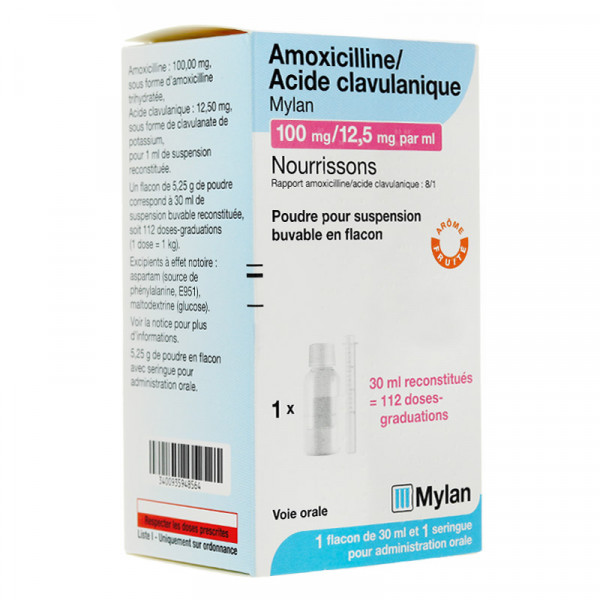 Rupture AMOXICILLINE/AC CLAVULANIQUE VIATRIS 100 mg/12,5 mg/mL ENF, pdr pr susp buv, fl 60 mL + mesure